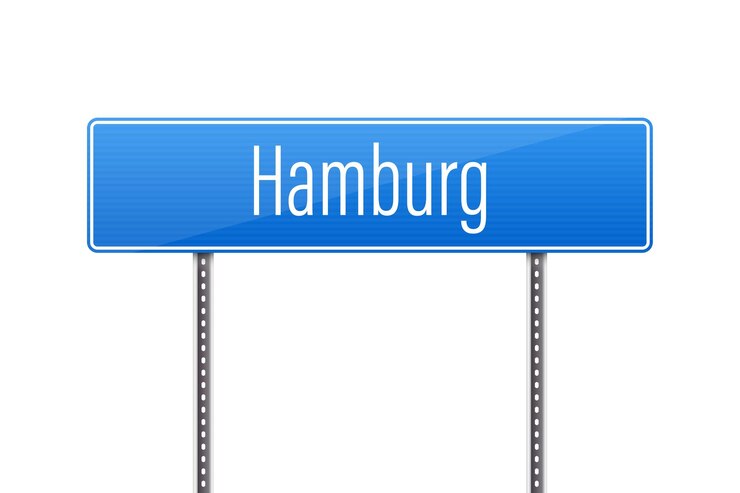 Vector hamburg city limit a blue road sign indicating entry to hamburg city