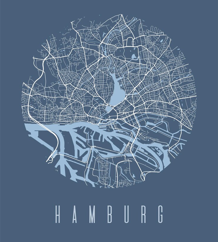 Vector hamburg city map circle poster round circular road aerial view street map vector illustration