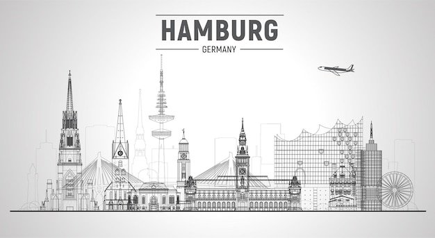 Vector hamburg duitsland lijn skyline vectorillustratie op witte achtergrond zakelijk reizen en toerisme concept met moderne gebouwen afbeelding voor presentatie banner website