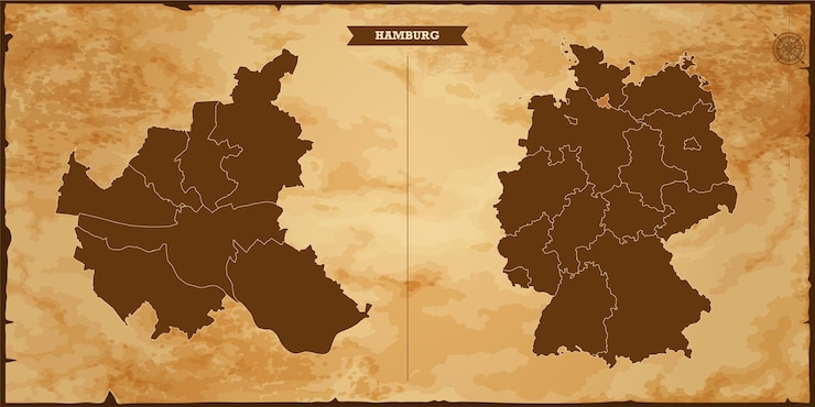 Vector hamburg state map germany map with federal states in a vintage map based background