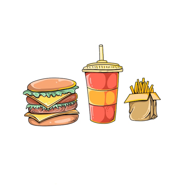 hamburger burger hand drawn doodle illustrations vector set