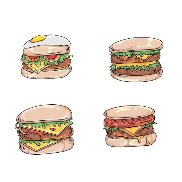 hamburger burger hand drawn doodle illustrations vector set