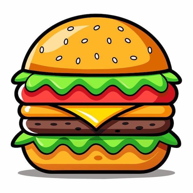 Vector hamburger cheeseburger met de hand getekende cartoon sticker icoon concept geïsoleerde illustratie