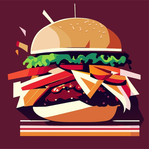 Hamburger or cheeseburger with meat and cheese or fasfood burger with cheese vector