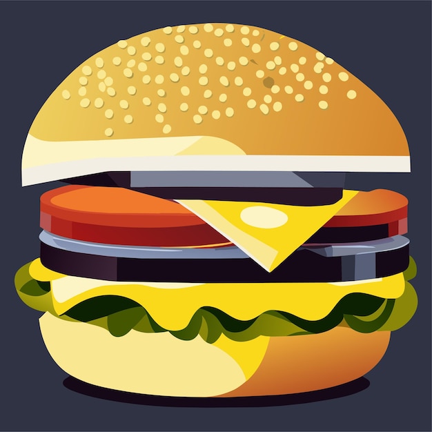 Vector hamburger or cheeseburger with meat and cheese or fasfood burger with cheese vector