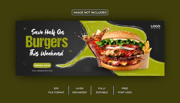 Hamburger en drankenmenu of restaurant facebook-omslagsjabloon