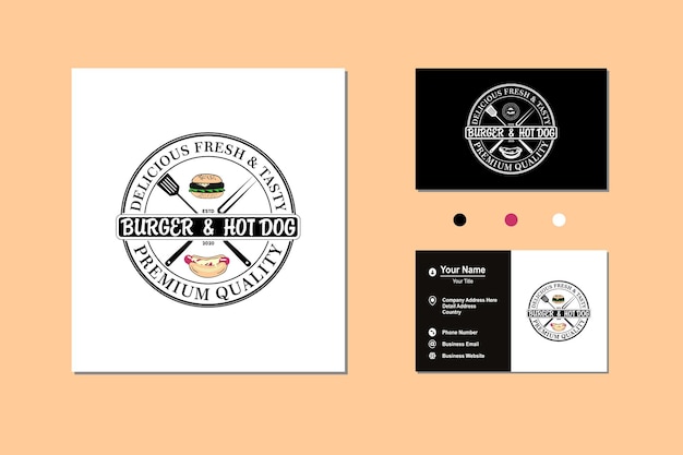 Hamburger en hotdog worst vlees BBQ-barbecue vintage retro label pictogram logo vector ontwerp inspiratie