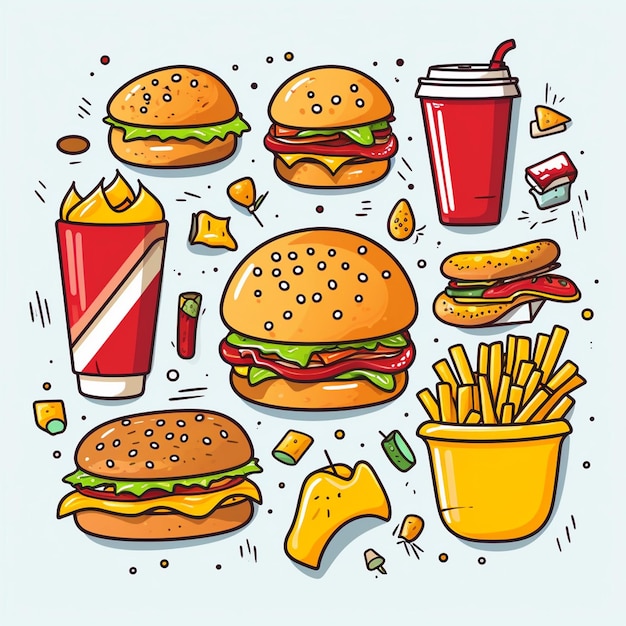 Vector hamburger eten vector hamburger illustratie pictogram restaurant pizza snel broodje menu drankje