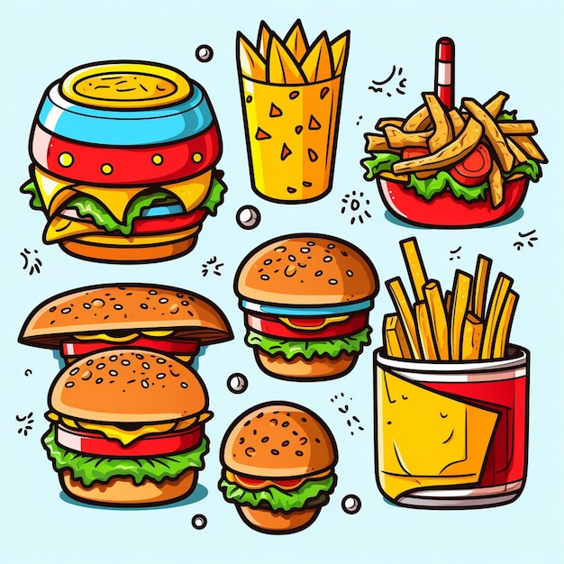 Hamburger eten vector hamburger illustratie pictogram restaurant pizza snel broodje menu drankje