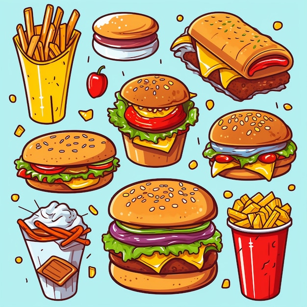 Hamburger eten vector hamburger illustratie pictogram restaurant pizza snel broodje menu drankje