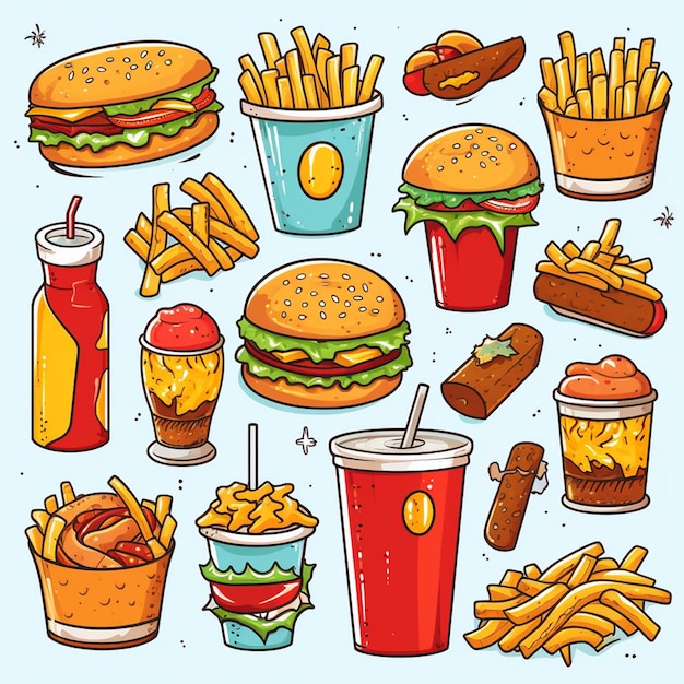 Hamburger eten vector hamburger illustratie pictogram restaurant pizza snel broodje menu drankje