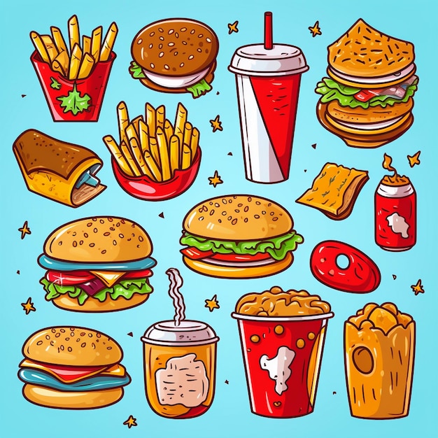 Hamburger eten vector hamburger illustratie pictogram restaurant pizza snel broodje menu drankje