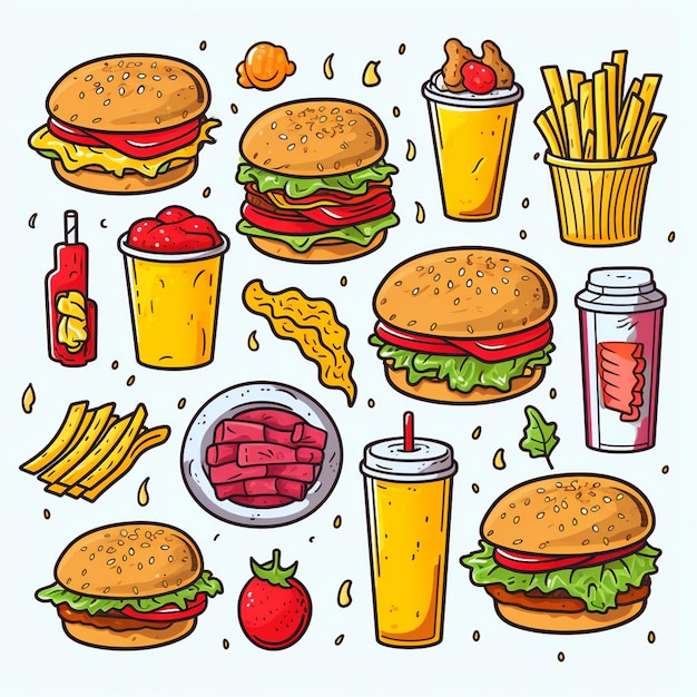 Hamburger eten vector hamburger illustratie pictogram restaurant pizza snel broodje menu drankje