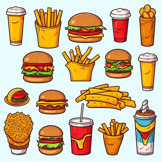 Hamburger eten vector hamburger illustratie pictogram restaurant pizza snel broodje menu drankje