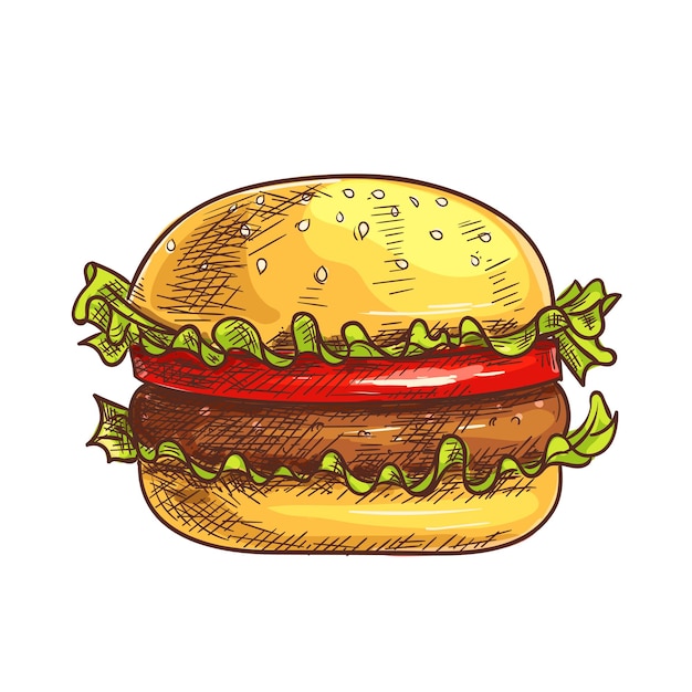 Значок эскиза фаст-фуда гамбургера