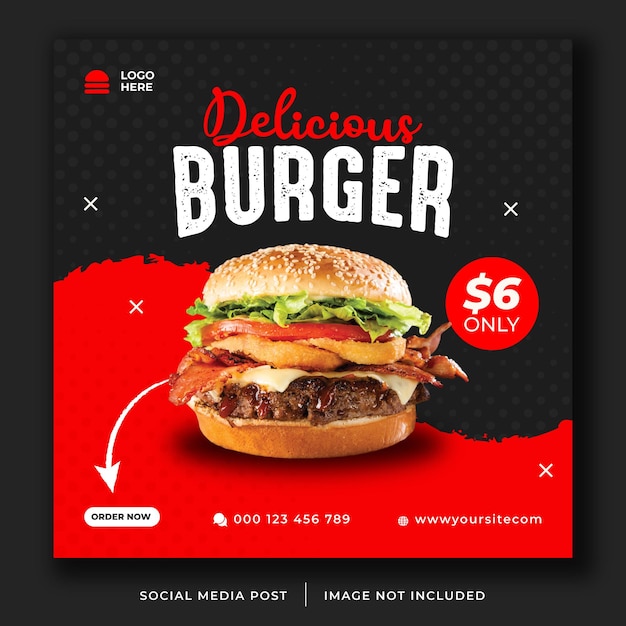 Hamburger fastfoodrestaurantpromotie voor sjabloon voor sociale media