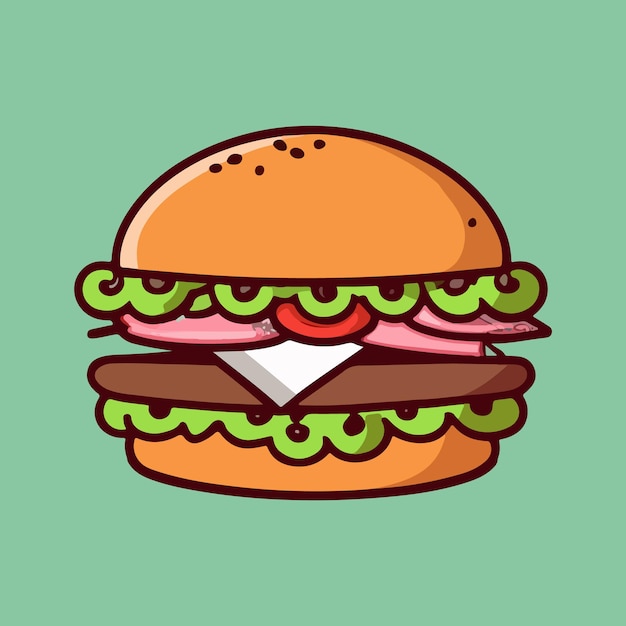 ハンバーガーのフラットデザインイラスト