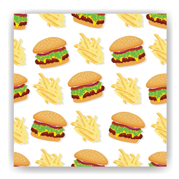 Гамбургер Food Emoji Pattern Традиционный бургер с говяжьей котлетой Бесшовный фон Символы