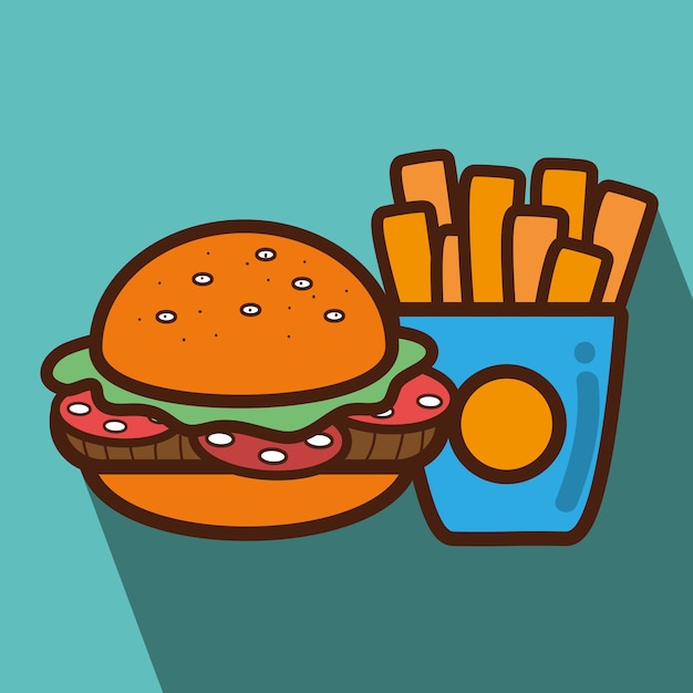 Hamburger and fries french food icon