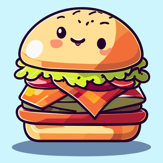 Vector hamburger hand drawn flat stylish cartoon sticker icon concept isolated illustration
