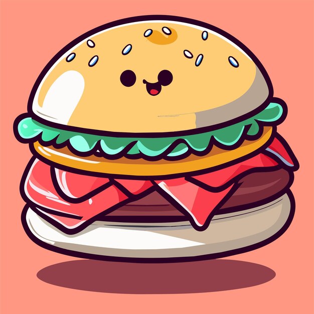 Гамбургер рукой нарисованный плоский стильный мультфильм наклейка иконка концепция изолированная иллюстрация