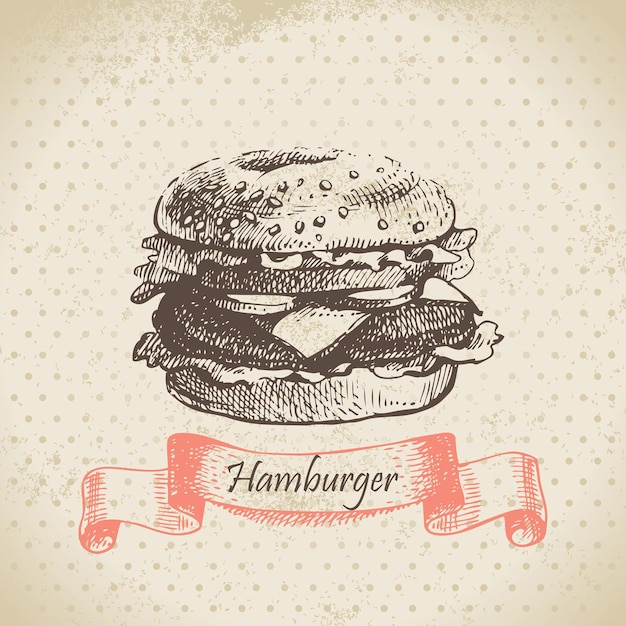 Vettore hamburger. illustrazione disegnata a mano