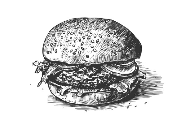 Вектор Гамбургер ручной гравюры дизайн векторной иллюстрации