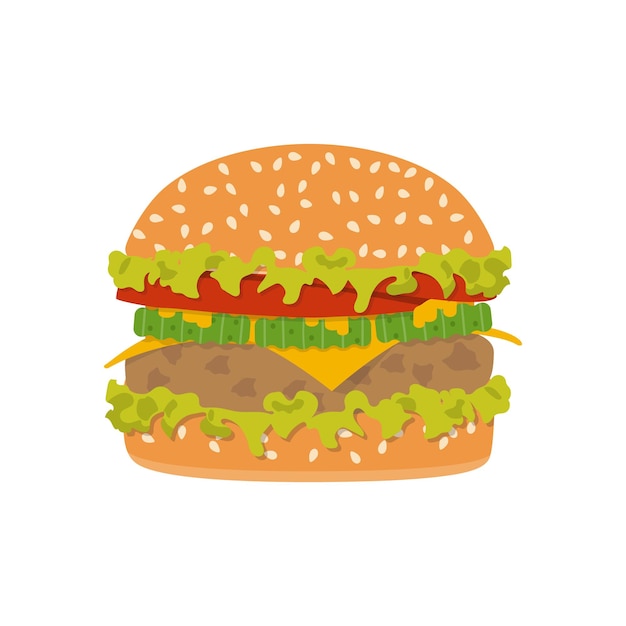 Hamburger icon Vector illustration flat style Symbol fast food Hamburger isolated on white background Hamburger close up