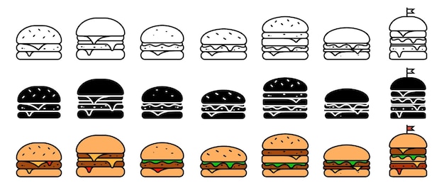 Hamburger lijn pictogram vector set hamburger illustratie collectie Fast food lijn kunst symbool