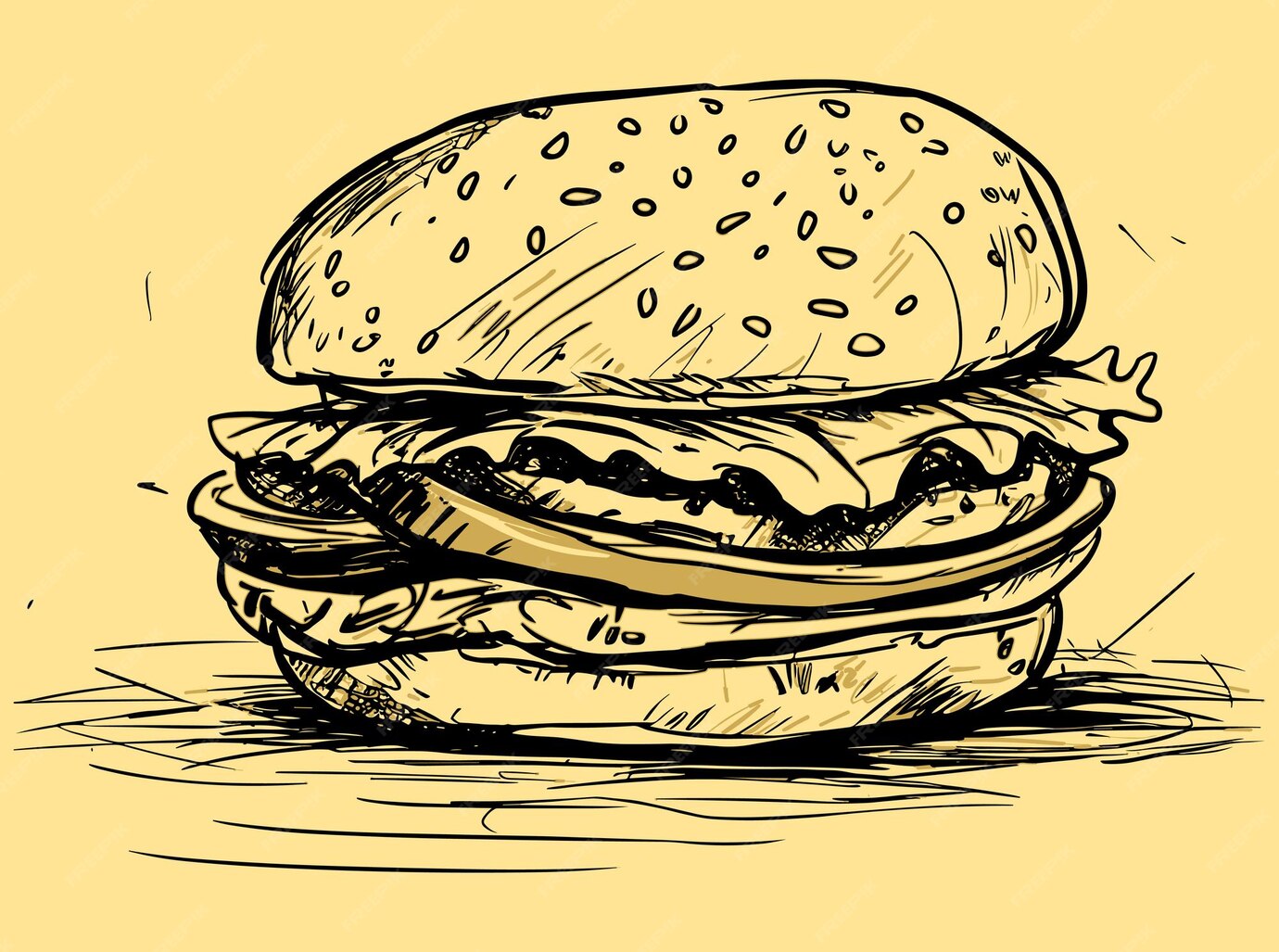 Premium Vector Hamburger line art burger hand drawn ink sketch