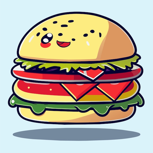 Vector hamburger met de hand getekende platte stijlvolle cartoon sticker icoon concept geïsoleerde illustratie