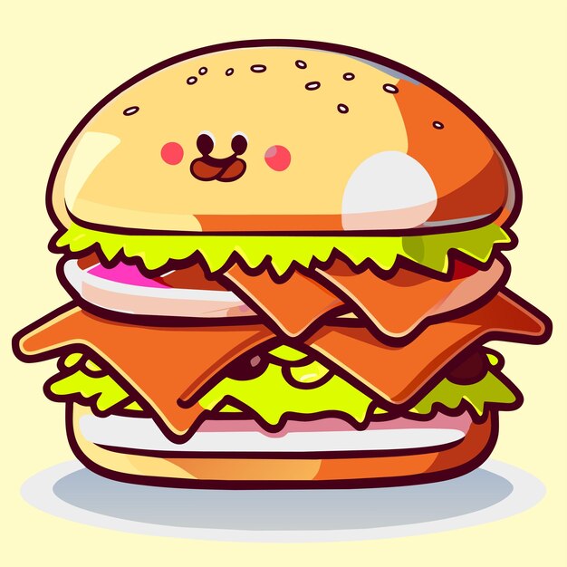 Vector hamburger met de hand getekende platte stijlvolle cartoon sticker icoon concept geïsoleerde illustratie