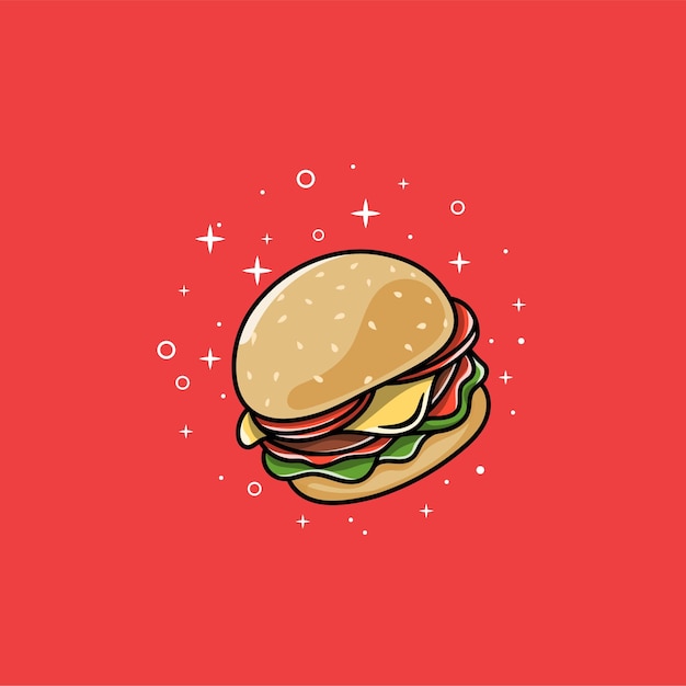 Hamburger met fonkelende sterren cartoon