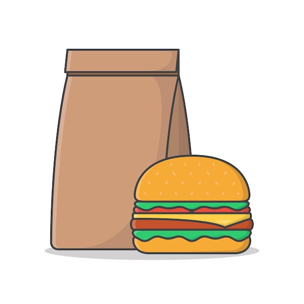Vector hamburger met hamburger papieren zak geïsoleerd op wit
