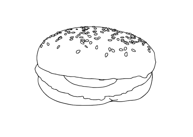 Vector hamburger met sesamkotelet en tomaat fastfood doodle lineaire cartoon kleuring