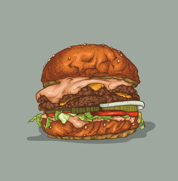 Hamburger met vlees en saus illustratie