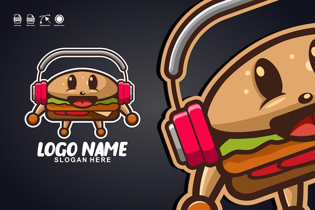 hamburger muziek schattig mascotte karakter logo ontwerp