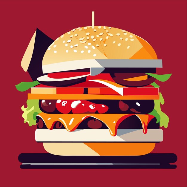 Vector hamburger of cheeseburger met vlees en kaas of fastfoodburger met kaasvector