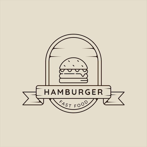 Hamburger of hamburger logo lijn kunst eenvoudige minimalistische vector illustratie sjabloon pictogram grafisch ontwerp fastfood teken of symbool voor menu of restaurant concept met badge en typografie