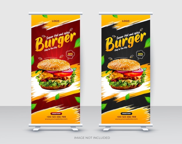 Hamburger roll-up banner voedsel menu vector premium ontwerpsjabloon