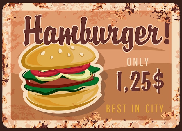 Hamburger rusty plate fast food burgers menu