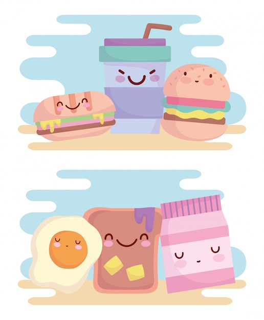 Hamburger sandwich ei brood menu karakter cartoon eten schattig