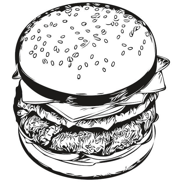 Hamburger schets handtekening van dieren in het wild vintage gravure stijl vector illustratie hamburger
