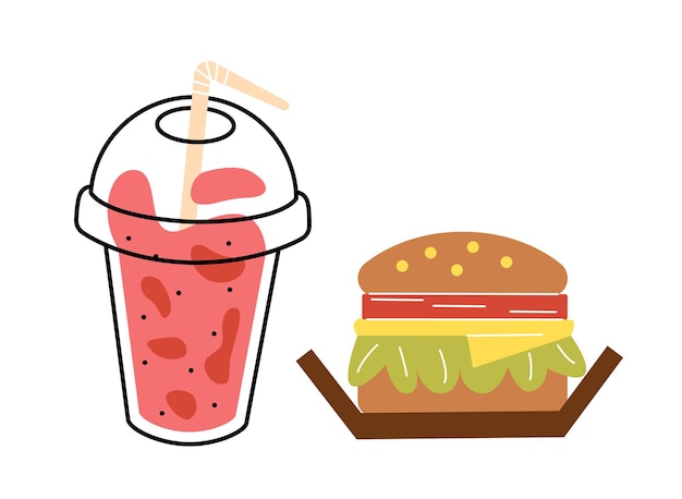 Vector hamburger and soda doodle concept