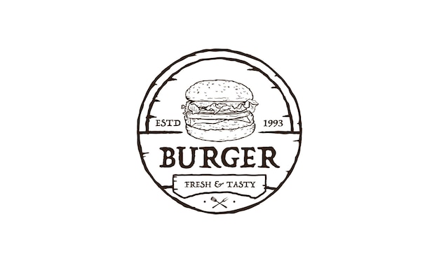 Hamburger stempel met cirkel lijnstijl logo ontwerp inspiratie vectorillustratie