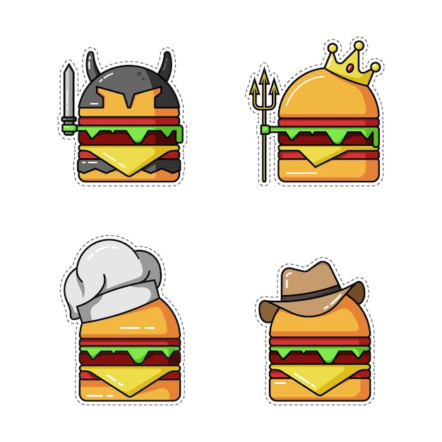 Vector hamburger stickerset. hamburger vectorillustratie