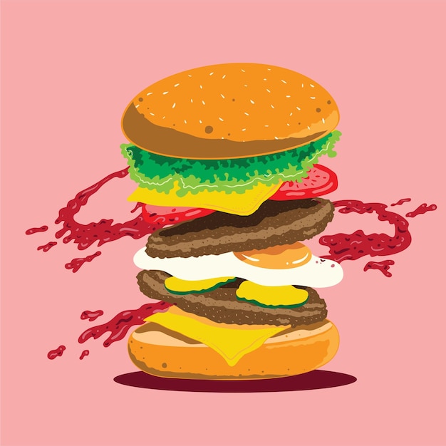 Vector hamburger vector illustration isolated on a pink background