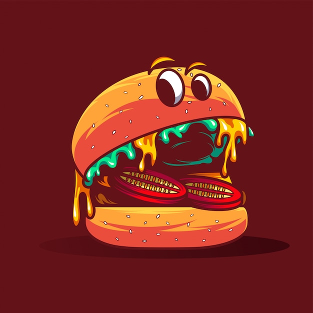 Vector hamburger voedsel mascotte en stripfiguur