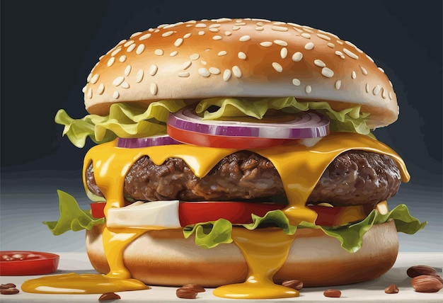 Vector hamburger with beef cheese tomato and lettuce fast food concept high quality illustrationhamburg