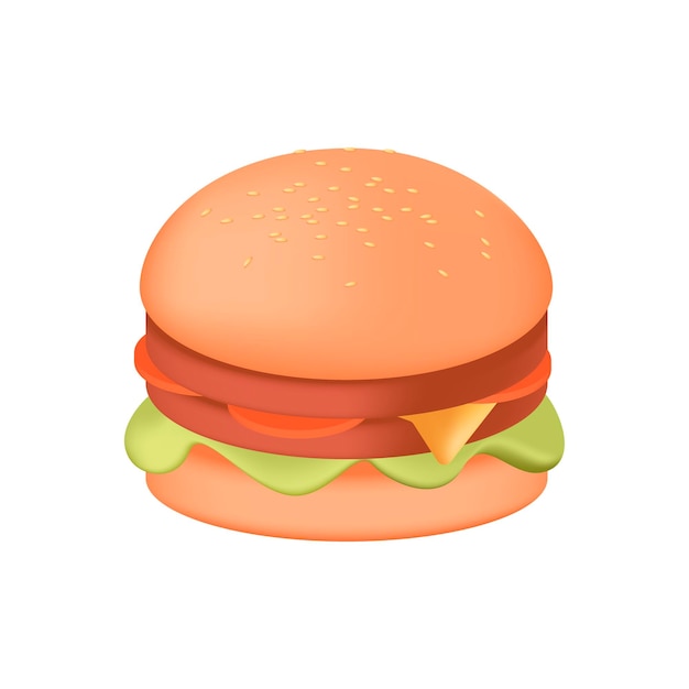 Hamburger with cheese and lettuce 3d illustration